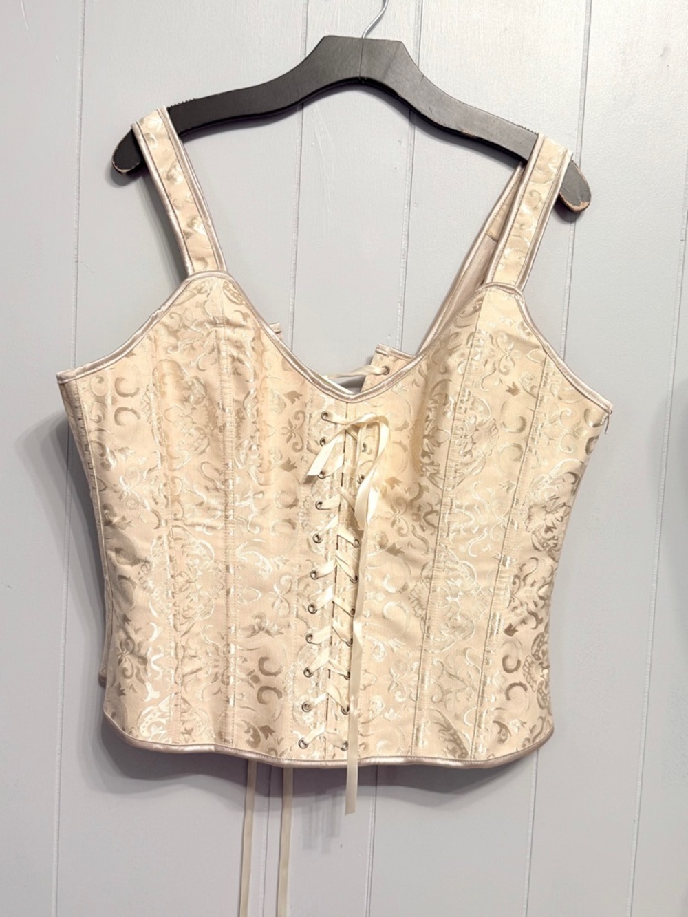 #10) Tan color Lace-Up Corset Top 4X